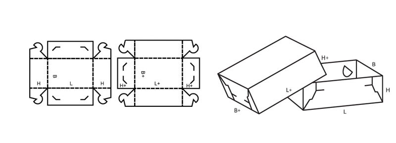 Stuelpschachtel Verpackung FEFCO 0307 zum Falten und Stecken Deckelschacht technische Zeichnung